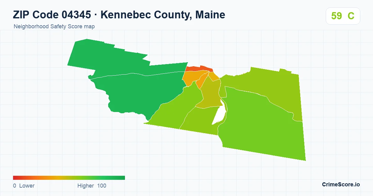 ZIP Code 04345 in Kennebec County, Maine neighborhood Safety Score map