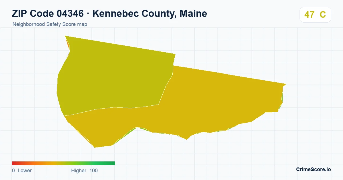 ZIP Code 04346 in Kennebec County, Maine neighborhood Safety Score map