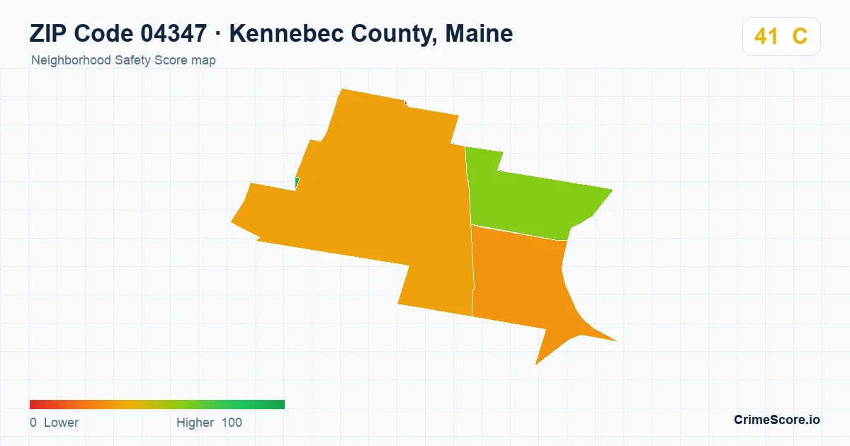 ZIP Code 04347 in Kennebec County, Maine neighborhood Safety Score map