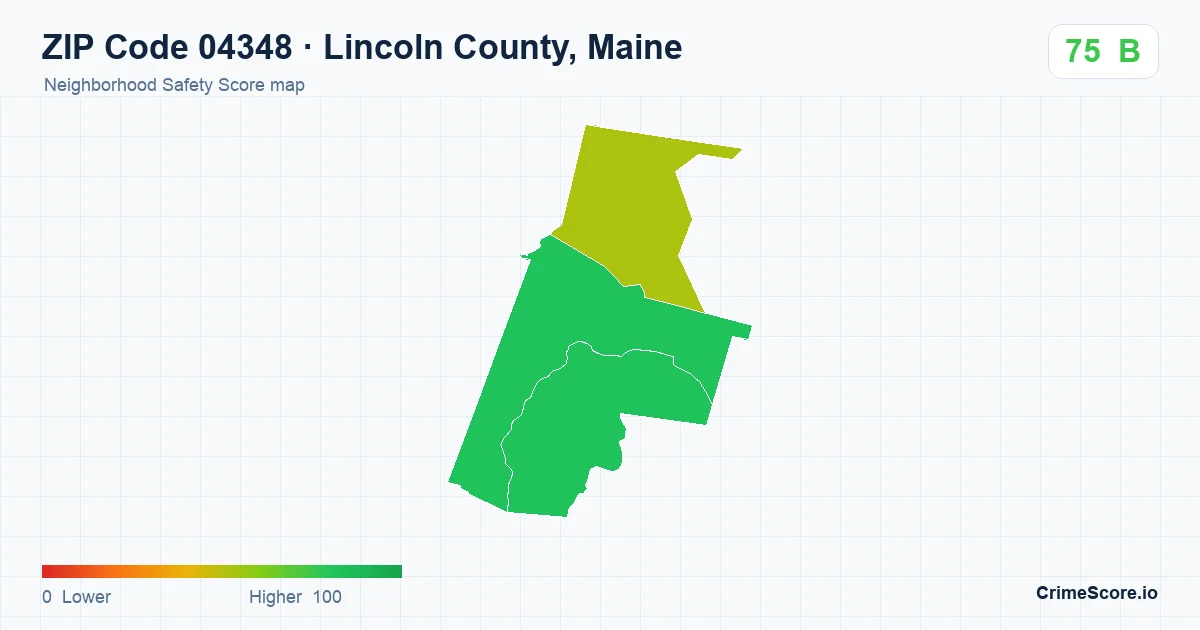 ZIP Code 04348 in Lincoln County, Maine neighborhood Safety Score map