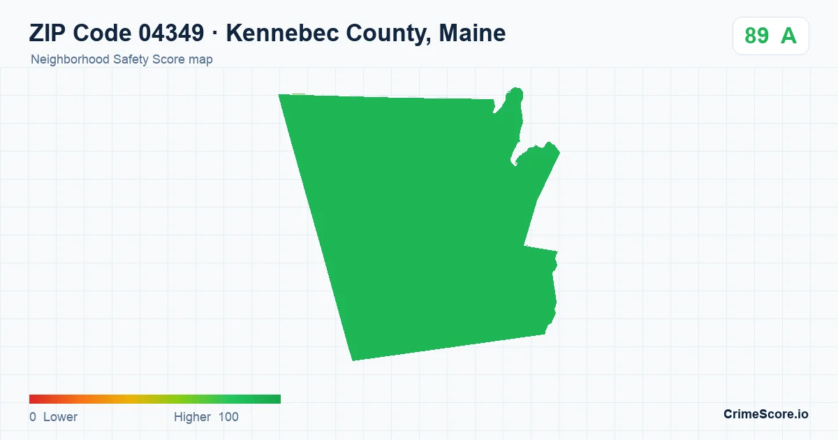 ZIP Code 04349 in Kennebec County, Maine neighborhood Safety Score map