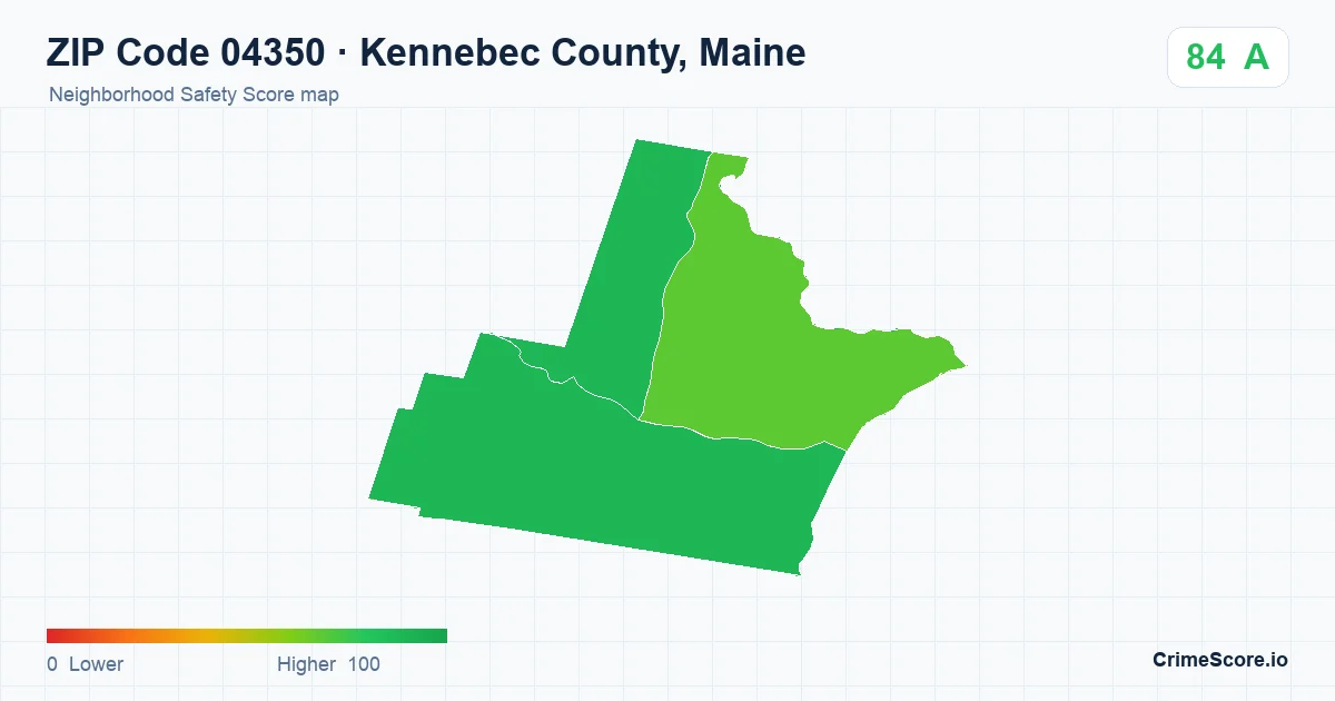 ZIP Code 04350 in Kennebec County, Maine neighborhood Safety Score map