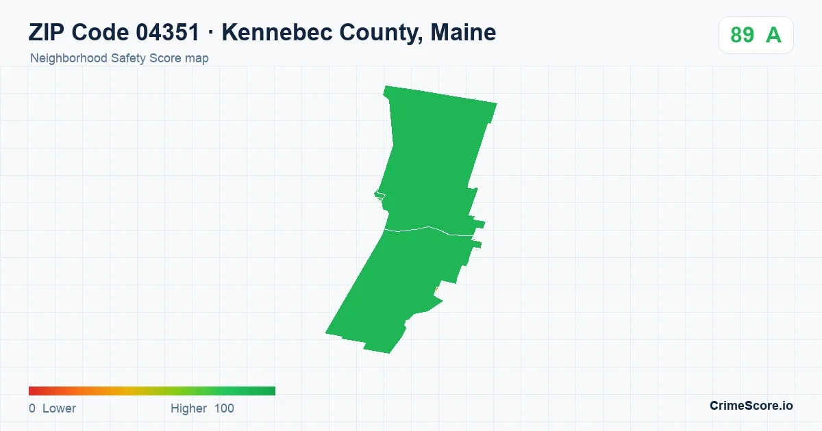 ZIP Code 04351 in Kennebec County, Maine neighborhood Safety Score map