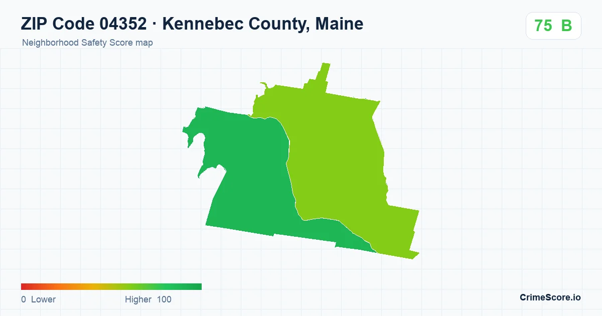 ZIP Code 04352 in Kennebec County, Maine neighborhood Safety Score map