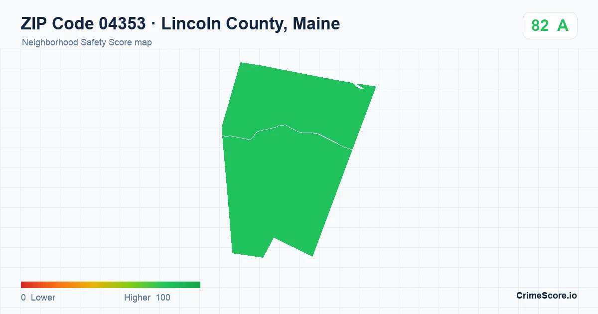 ZIP Code 04353 in Lincoln County, Maine neighborhood Safety Score map