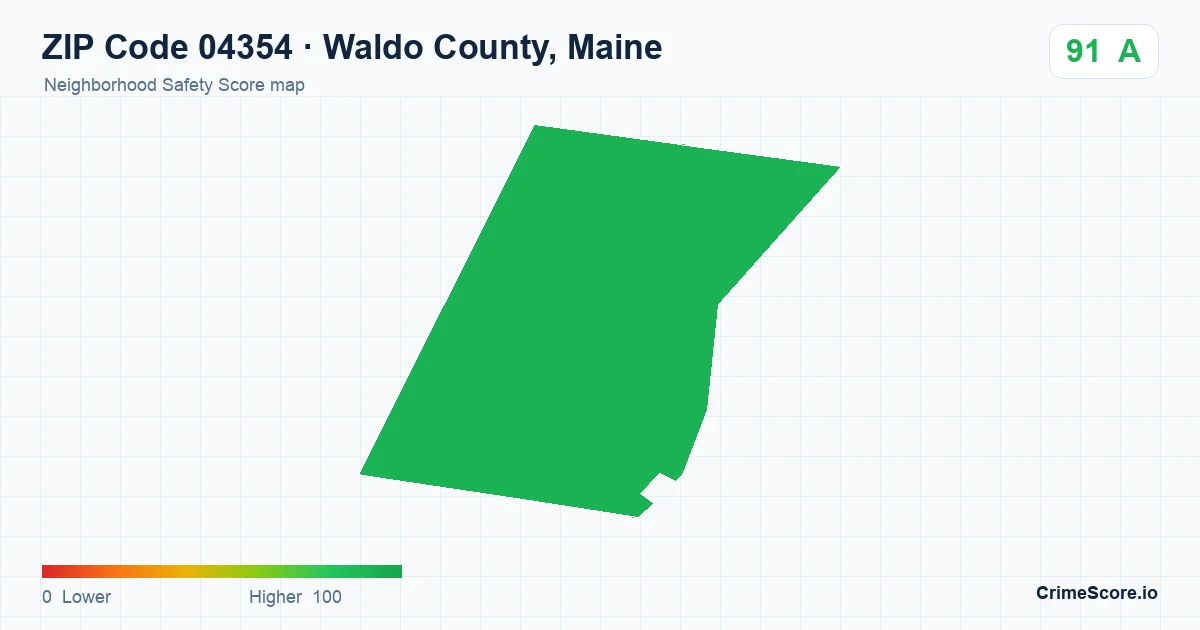 ZIP Code 04354 in Waldo County, Maine neighborhood Safety Score map
