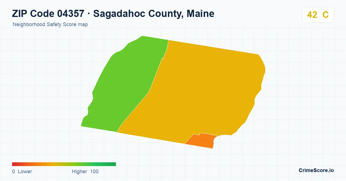 ZIP Code 04357 in Sagadahoc County, Maine neighborhood Safety Score map