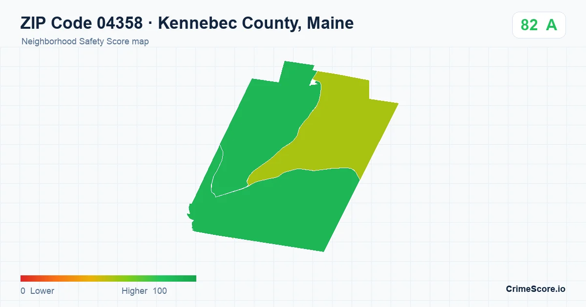 ZIP Code 04358 in Kennebec County, Maine neighborhood Safety Score map