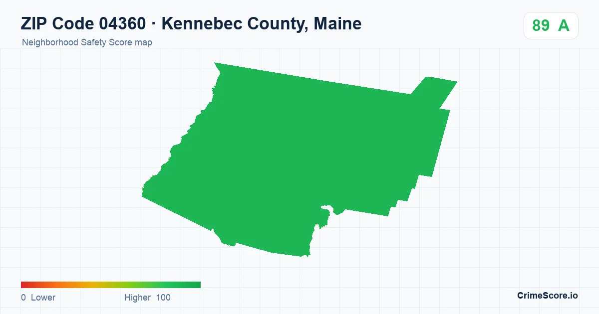 ZIP Code 04360 in Kennebec County, Maine neighborhood Safety Score map