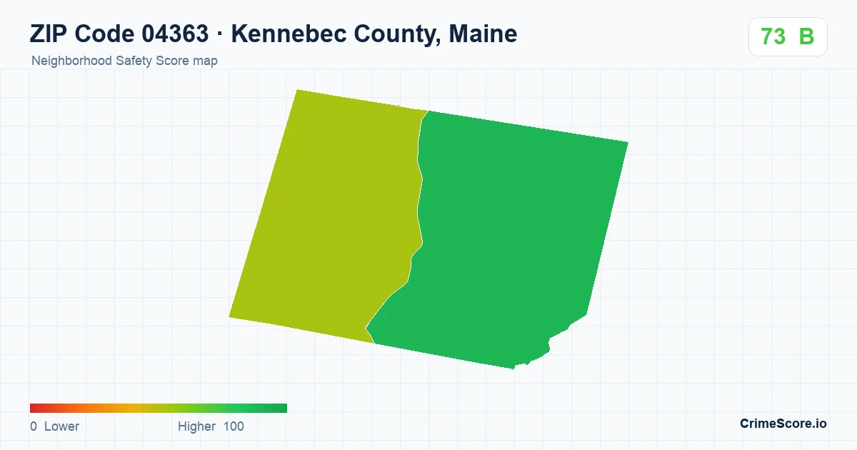 ZIP Code 04363 in Kennebec County, Maine neighborhood Safety Score map