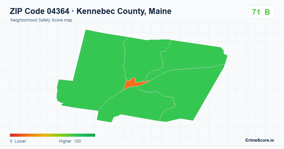ZIP Code 04364 in Kennebec County, Maine neighborhood Safety Score map
