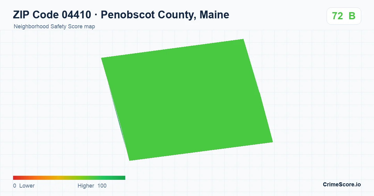 ZIP Code 04410 in Penobscot County, Maine neighborhood Safety Score map