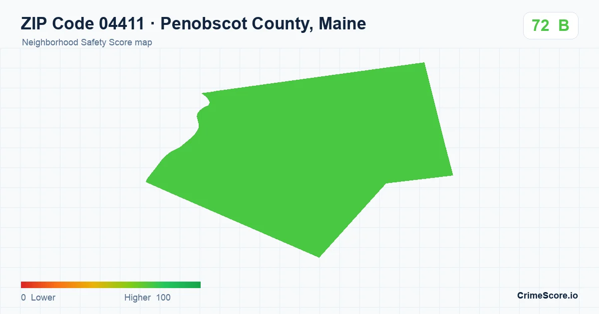 ZIP Code 04411 in Penobscot County, Maine neighborhood Safety Score map