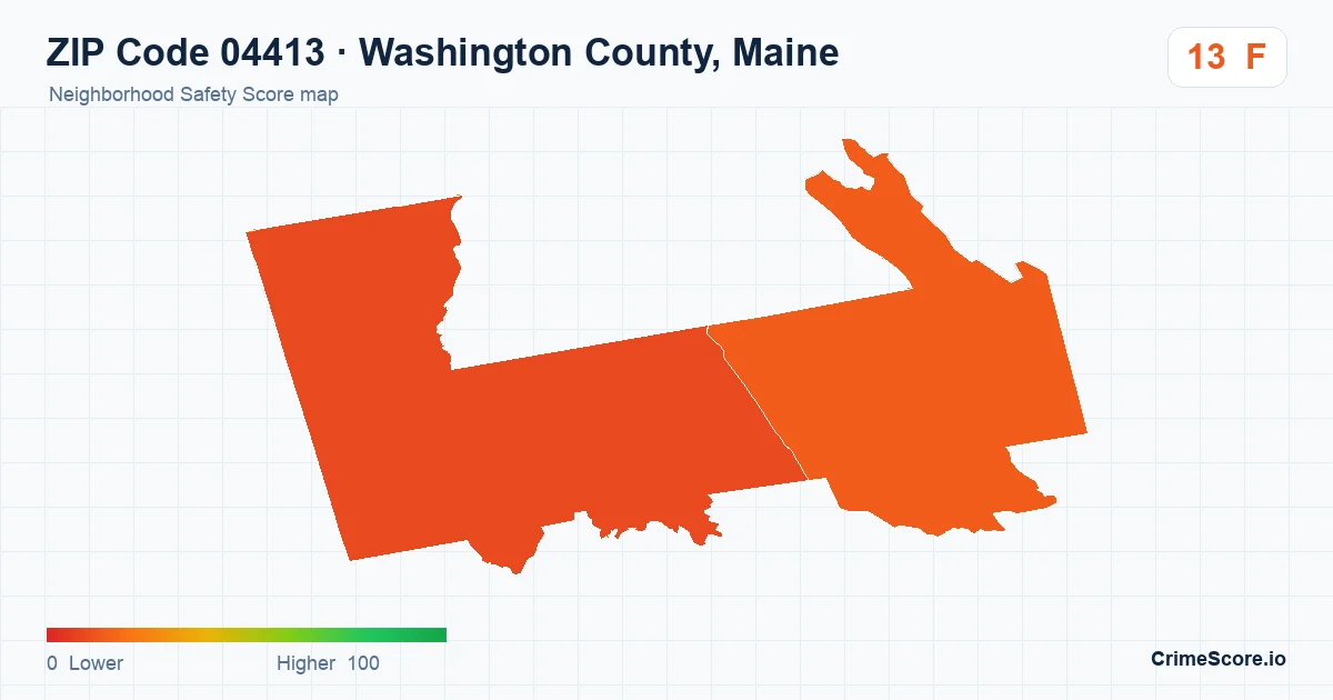 ZIP Code 04413 in Washington County, Maine neighborhood Safety Score map