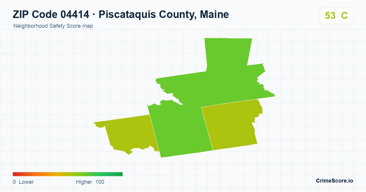 ZIP Code 04414 in Piscataquis County, Maine neighborhood Safety Score map