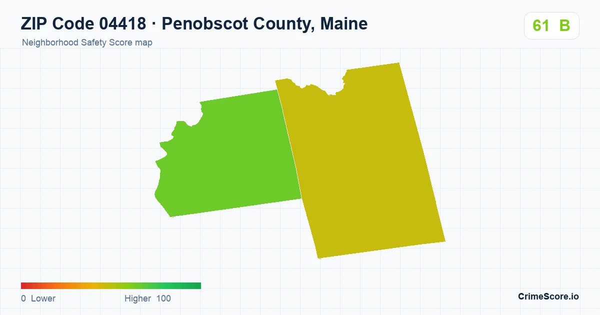 ZIP Code 04418 in Penobscot County, Maine neighborhood Safety Score map