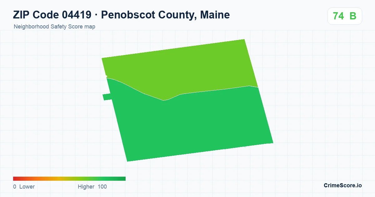 ZIP Code 04419 in Penobscot County, Maine neighborhood Safety Score map