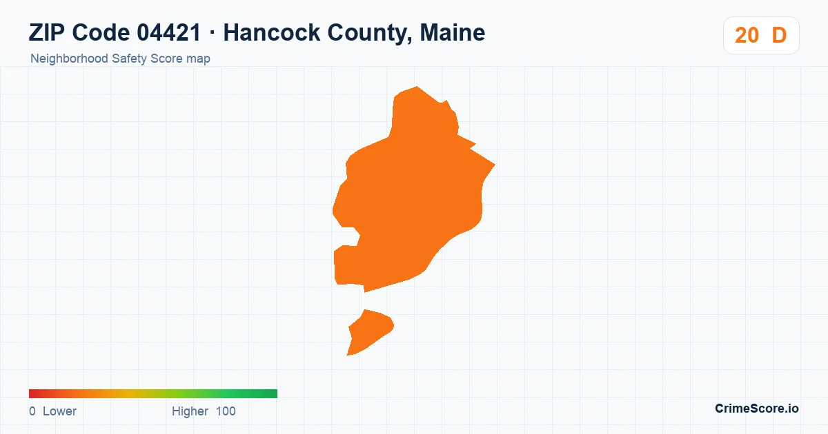 ZIP Code 04421 in Hancock County, Maine neighborhood Safety Score map
