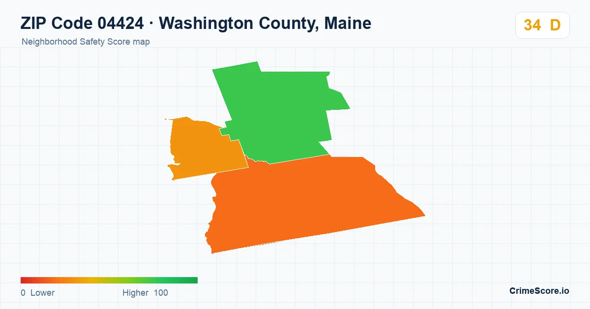 ZIP Code 04424 in Washington County, Maine neighborhood Safety Score map