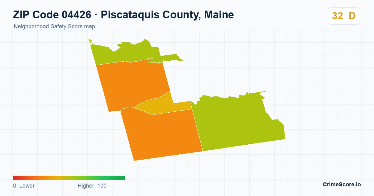 ZIP Code 04426 in Piscataquis County, Maine neighborhood Safety Score map