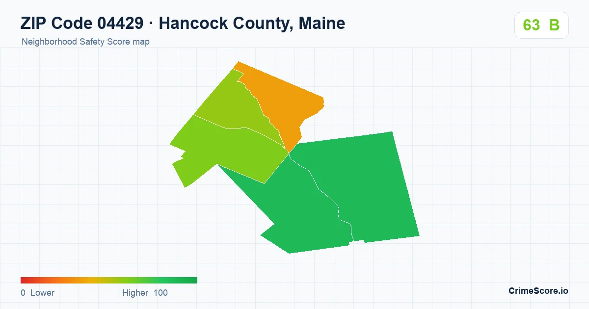ZIP Code 04429 in Hancock County, Maine neighborhood Safety Score map