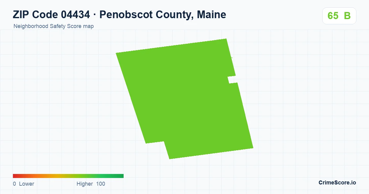 ZIP Code 04434 in Penobscot County, Maine neighborhood Safety Score map