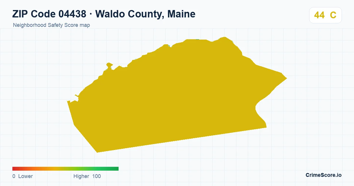 ZIP Code 04438 in Waldo County, Maine neighborhood Safety Score map