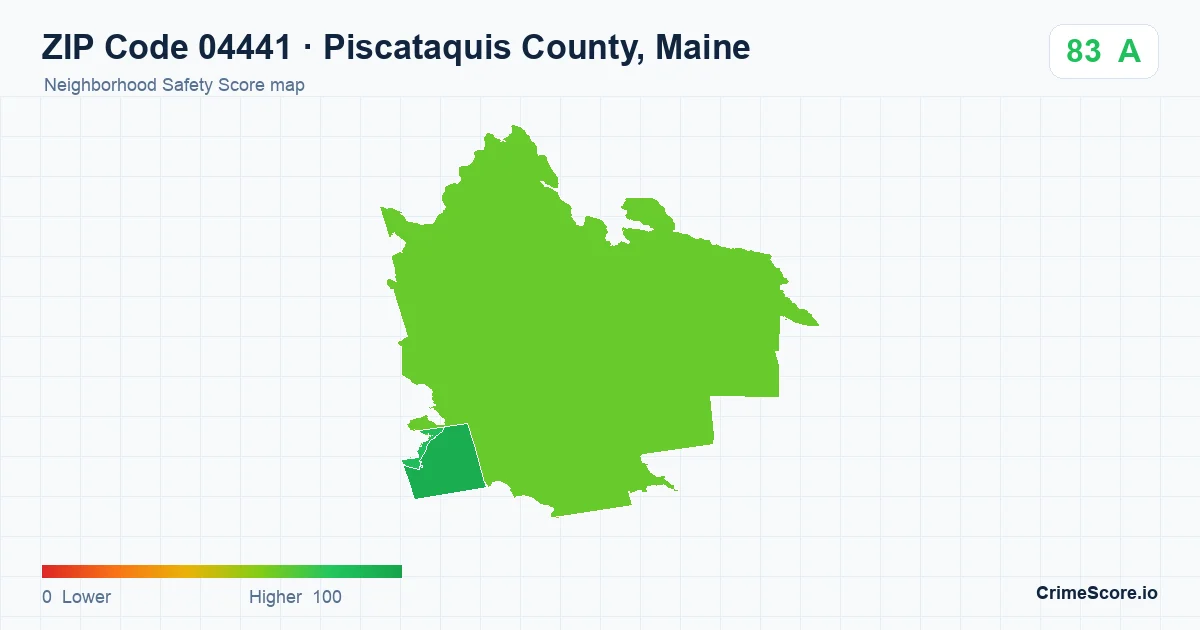 ZIP Code 04441 in Piscataquis County, Maine neighborhood Safety Score map