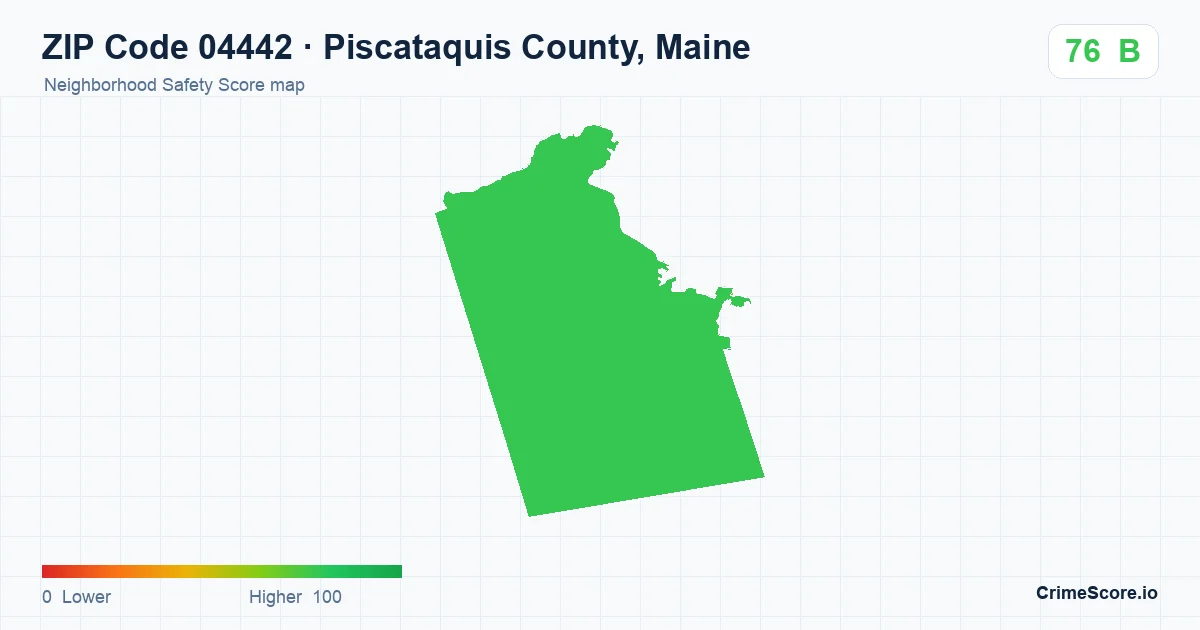 ZIP Code 04442 in Piscataquis County, Maine neighborhood Safety Score map