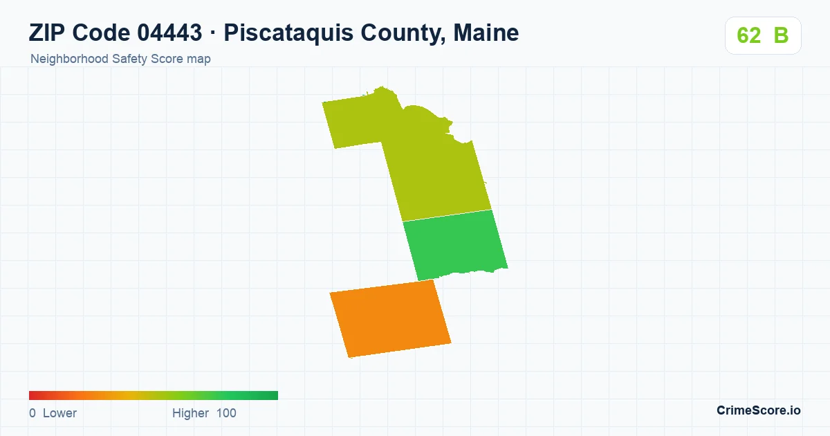 ZIP Code 04443 in Piscataquis County, Maine neighborhood Safety Score map