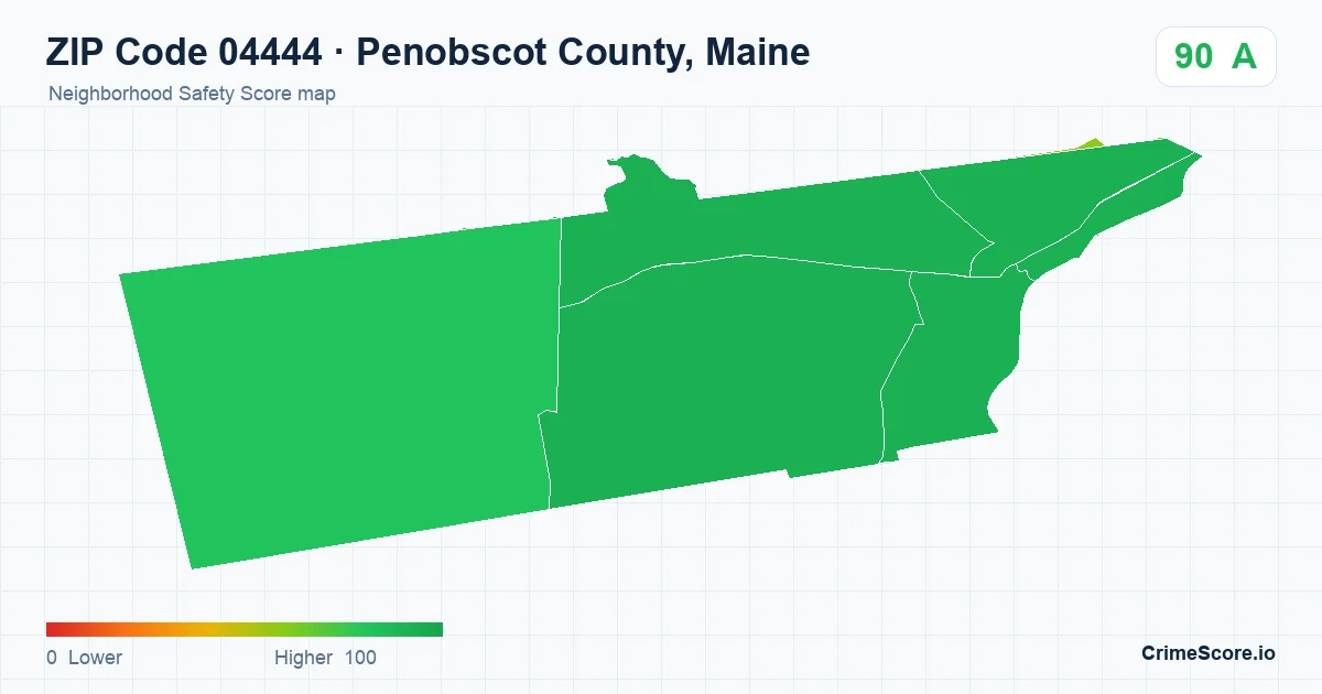 ZIP Code 04444 in Penobscot County, Maine neighborhood Safety Score map