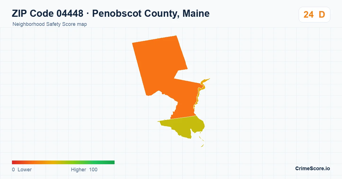 ZIP Code 04448 in Penobscot County, Maine neighborhood Safety Score map