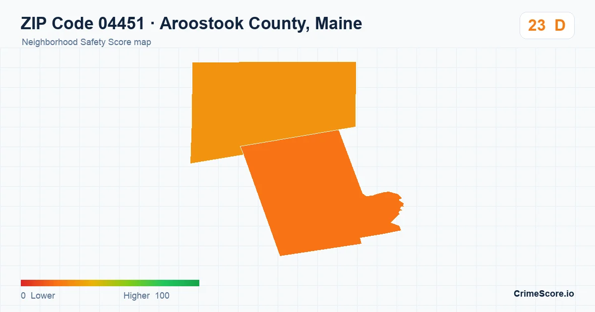 ZIP Code 04451 in Aroostook County, Maine neighborhood Safety Score map