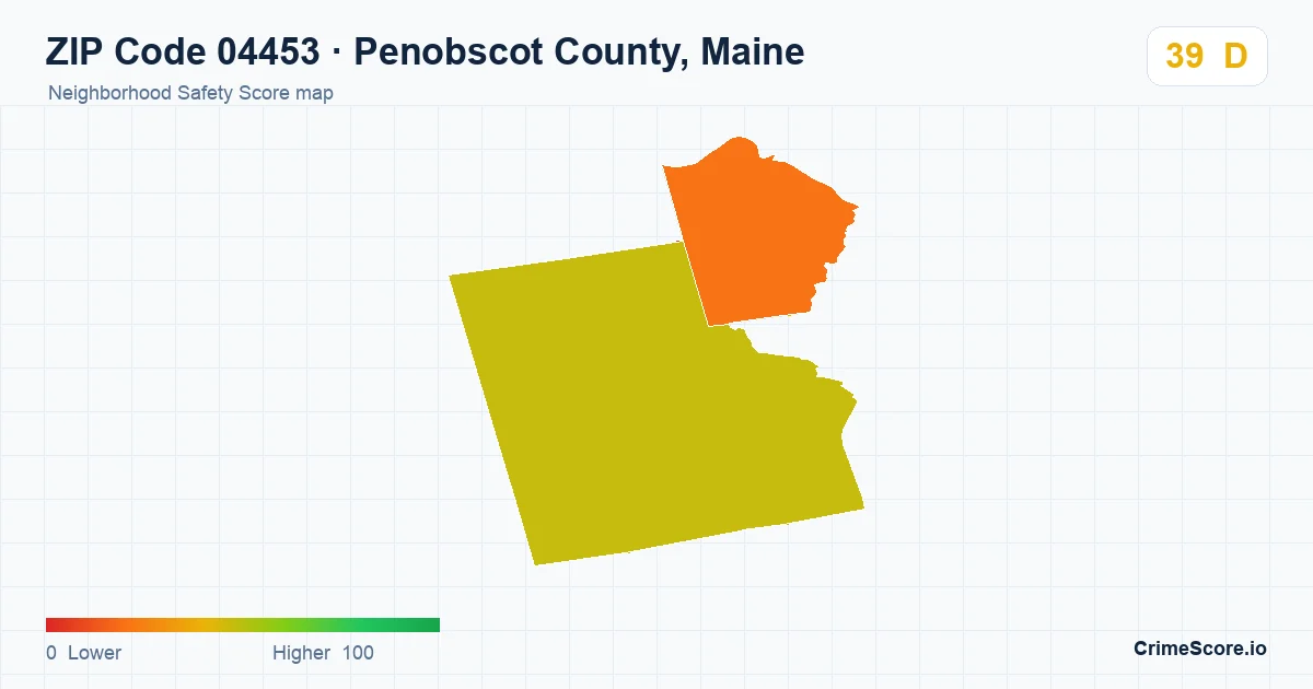 ZIP Code 04453 in Penobscot County, Maine neighborhood Safety Score map