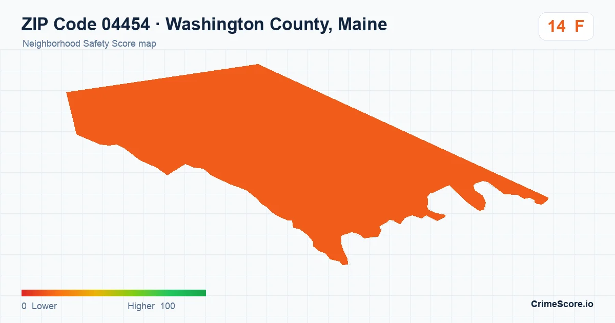 ZIP Code 04454 in Washington County, Maine neighborhood Safety Score map