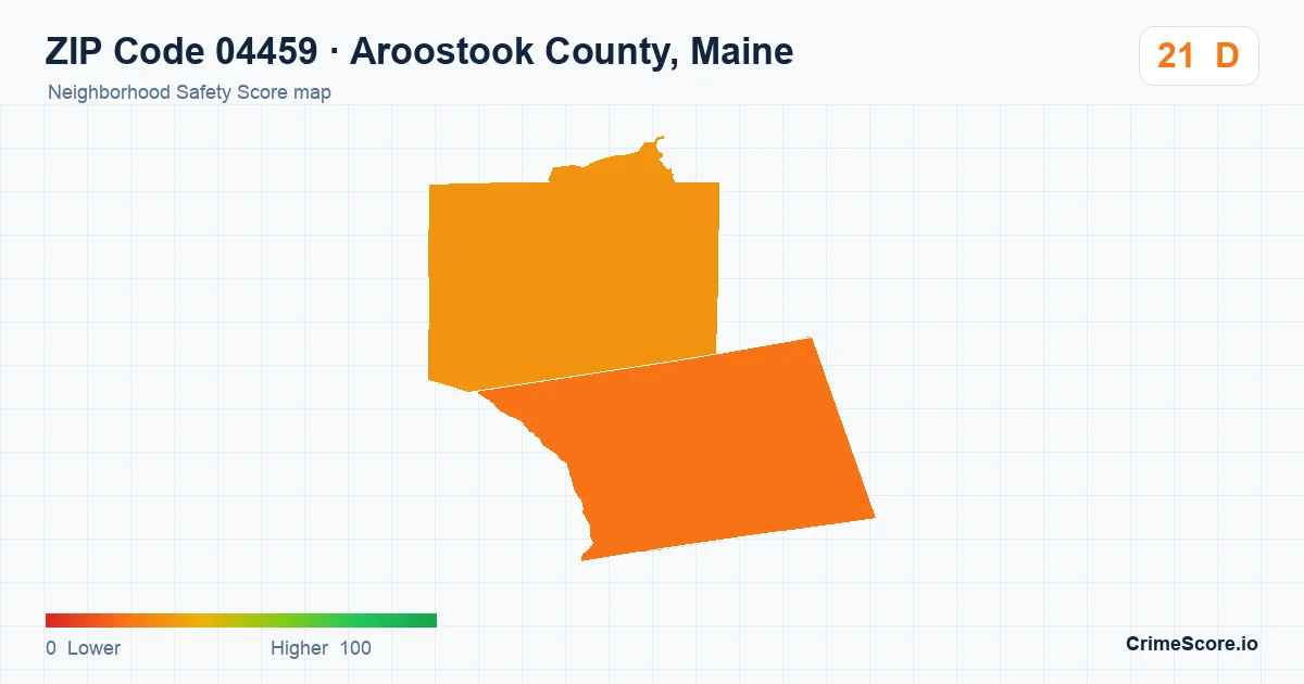 ZIP Code 04459 in Aroostook County, Maine neighborhood Safety Score map