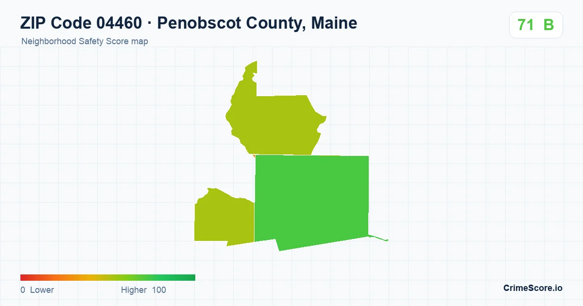 ZIP Code 04460 in Penobscot County, Maine neighborhood Safety Score map