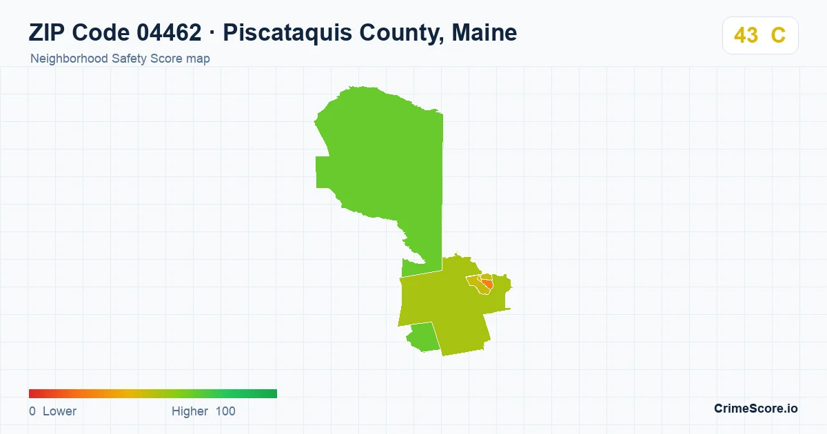 ZIP Code 04462 in Piscataquis County, Maine neighborhood Safety Score map