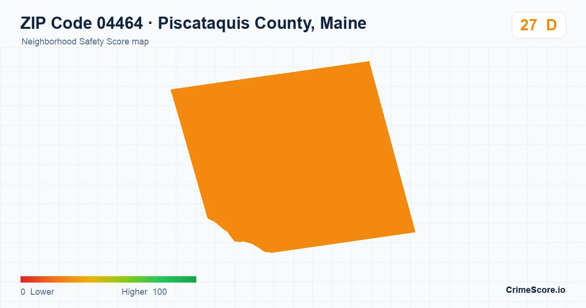 ZIP Code 04464 in Piscataquis County, Maine neighborhood Safety Score map