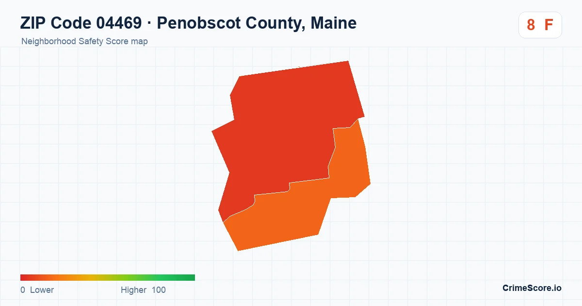 ZIP Code 04469 in Penobscot County, Maine neighborhood Safety Score map