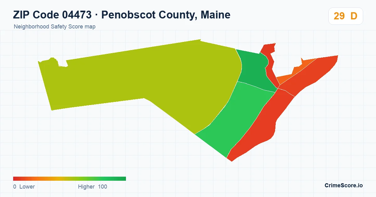 ZIP Code 04473 in Penobscot County, Maine neighborhood Safety Score map