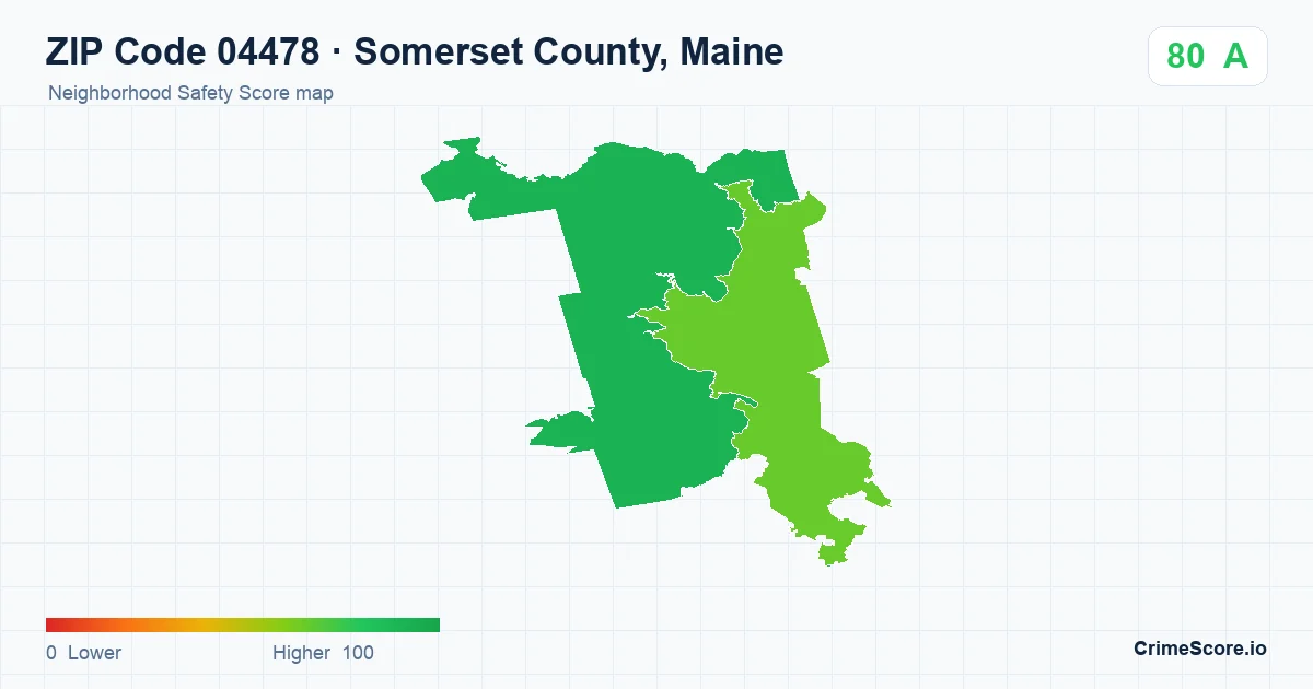 ZIP Code 04478 in Somerset County, Maine neighborhood Safety Score map