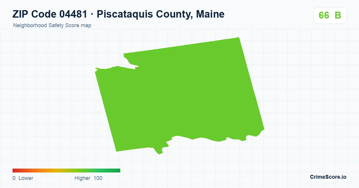 ZIP Code 04481 in Piscataquis County, Maine neighborhood Safety Score map