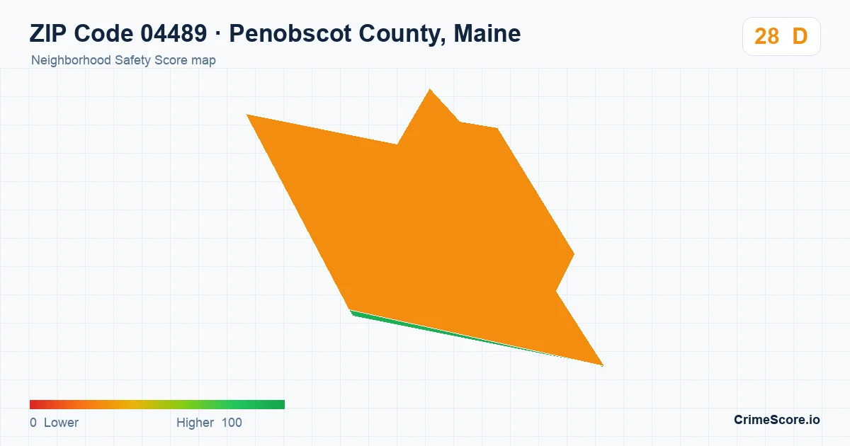 ZIP Code 04489 in Penobscot County, Maine neighborhood Safety Score map