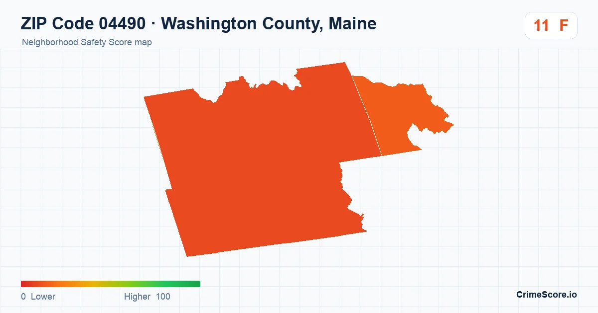 ZIP Code 04490 in Washington County, Maine neighborhood Safety Score map