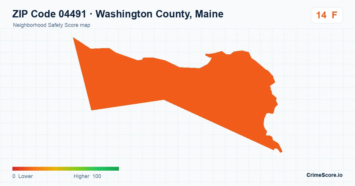 ZIP Code 04491 in Washington County, Maine neighborhood Safety Score map