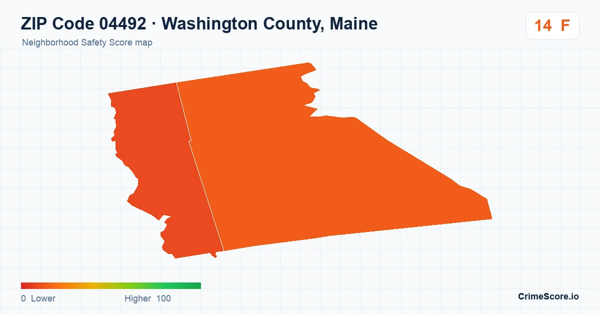 ZIP Code 04492 in Washington County, Maine neighborhood Safety Score map