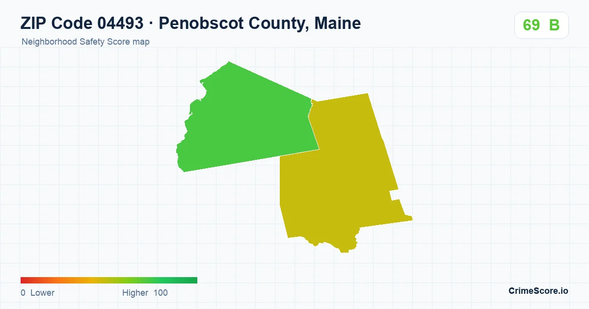 ZIP Code 04493 in Penobscot County, Maine neighborhood Safety Score map