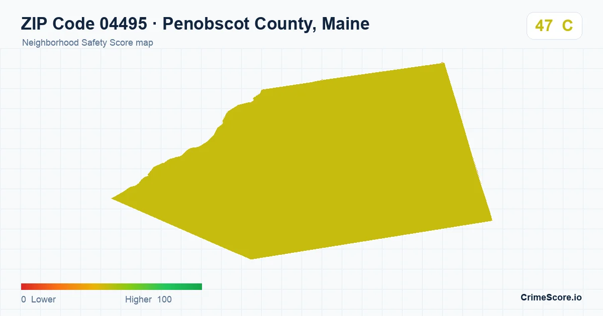 ZIP Code 04495 in Penobscot County, Maine neighborhood Safety Score map