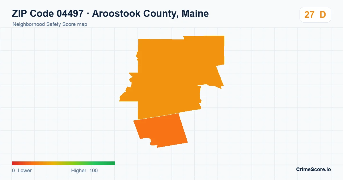 ZIP Code 04497 in Aroostook County, Maine neighborhood Safety Score map